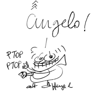 Desenho dedicado a Angelo, assinado por Henfil